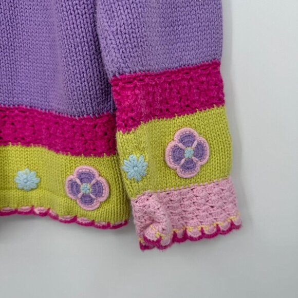 Hanna Andersson Spring Sweater 140 US 10 Purple Pink Crochet Flowers Scallops bo - Picture 5 of 9
